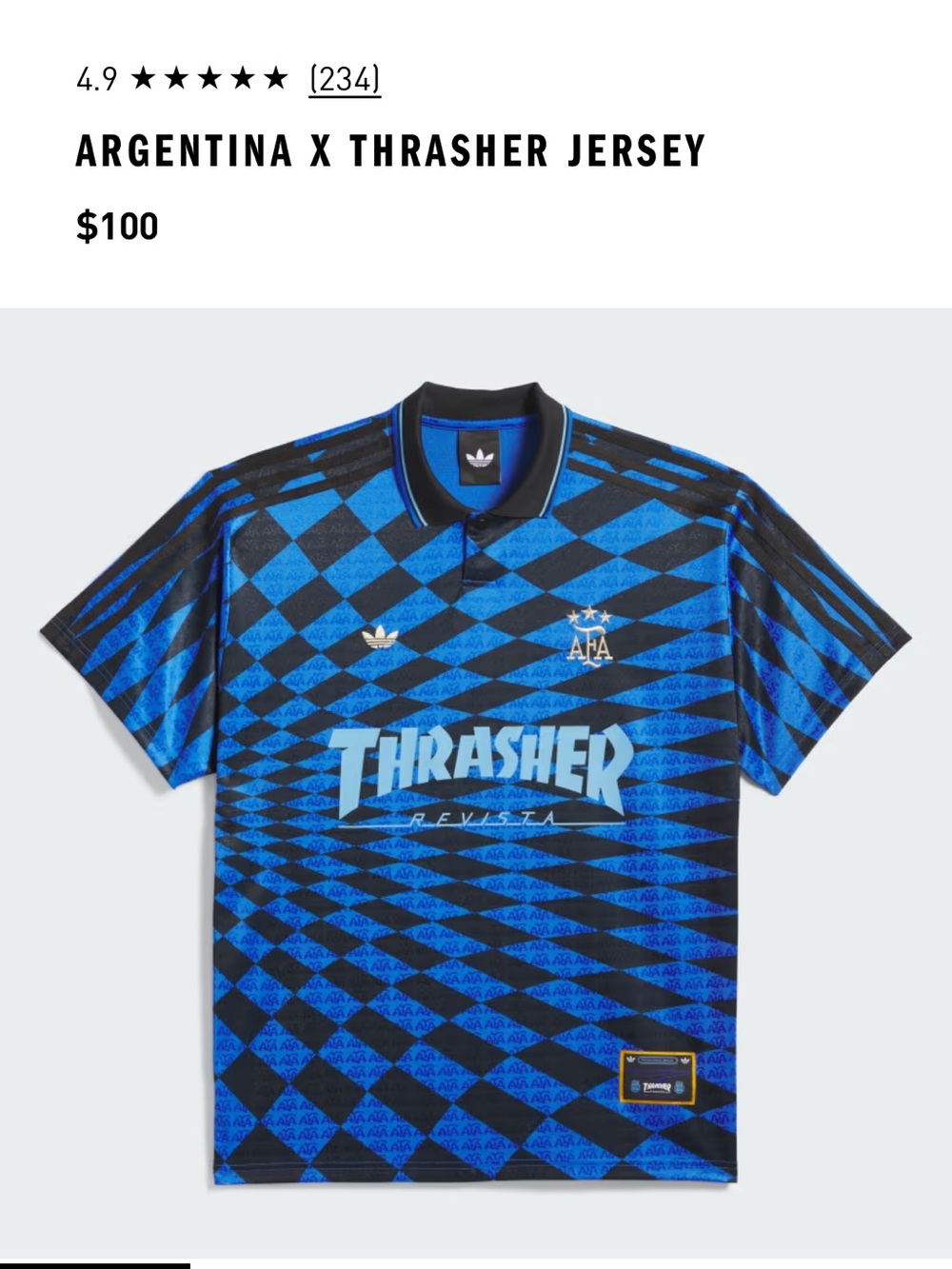adidas Argentina x Thrasher Black & Blue Graphic Jersey